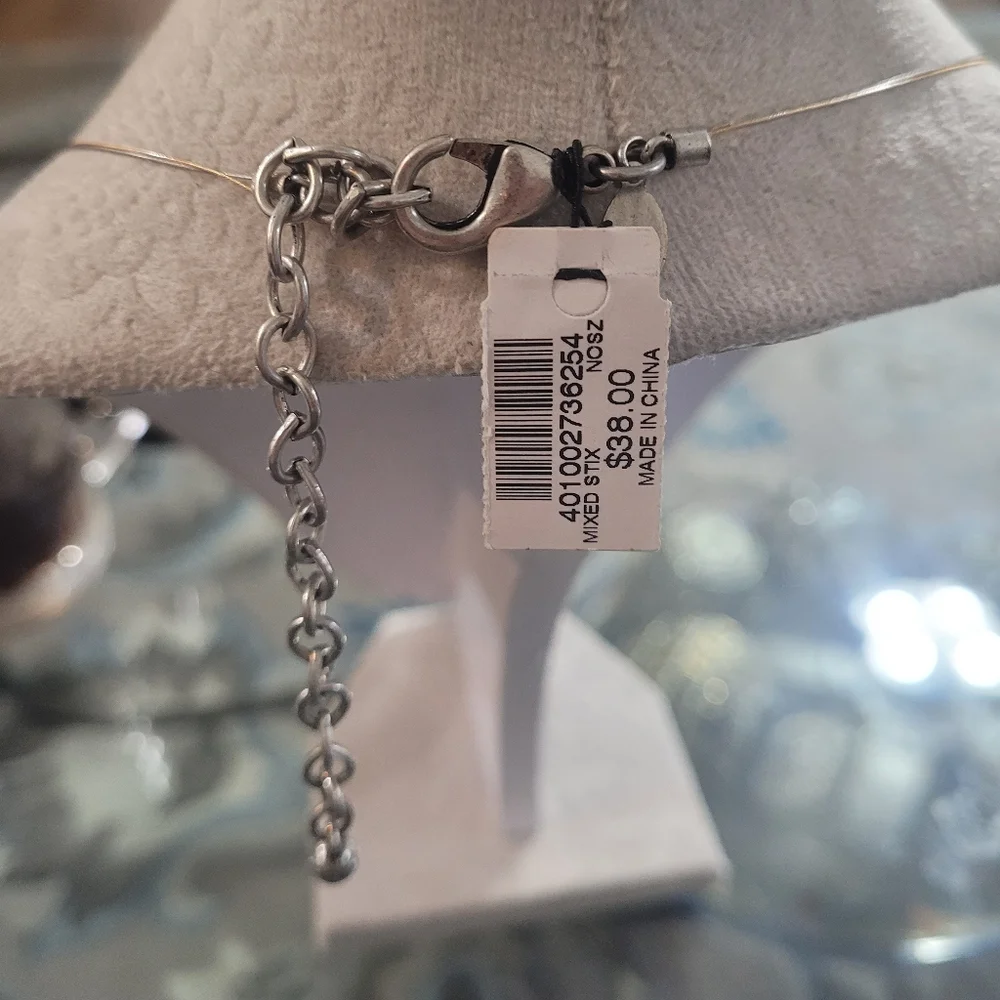 Chicos Unique Elegant Sliding Fringe Brutalist Two-Tone Necklace